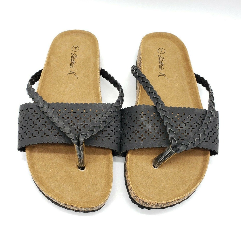 NEW!! Victoria K Krystal Womens Size 7 Cushion Filled Sandals Slip On Black